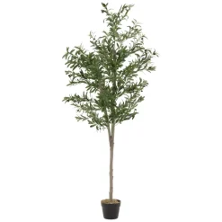 Künstlicher Olivenbaum 180 cm Kunstpflanze mit Naturholzstamm und Früchten ML-Design-ECD Germany Discount