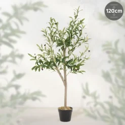 Künstlicher Olivenbaum 120 cm Kunstpflanze mit Naturholzstamm und Früchten ML-Design-ECD Germany Sale