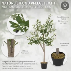 Künstlicher Olivenbaum 120 cm Kunstpflanze mit Naturholzstamm und Früchten ML-Design-ECD Germany Sale
