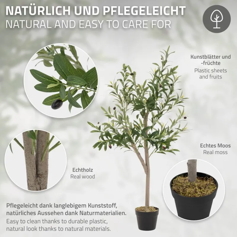 Künstlicher Olivenbaum 120 cm Kunstpflanze mit Naturholzstamm und Früchten ML-Design-ECD Germany Sale