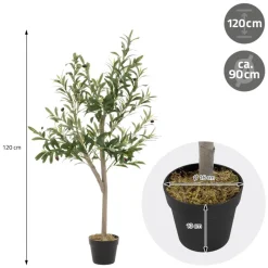 Künstlicher Olivenbaum 120 cm Kunstpflanze mit Naturholzstamm und Früchten ML-Design-ECD Germany Sale