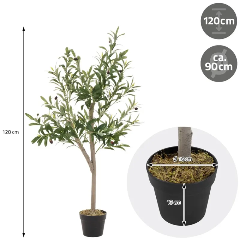 Künstlicher Olivenbaum 120 cm Kunstpflanze mit Naturholzstamm und Früchten ML-Design-ECD Germany Sale