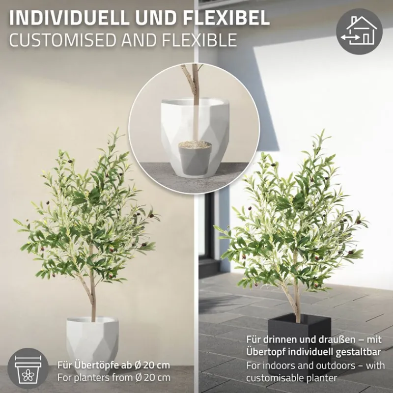 Künstlicher Olivenbaum 150 cm Kunstpflanze mit Naturholzstamm und Früchten ML-Design-ECD Germany Hot