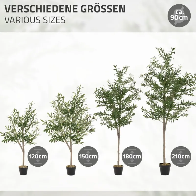 Künstlicher Olivenbaum 150 cm Kunstpflanze mit Naturholzstamm und Früchten ML-Design-ECD Germany Hot
