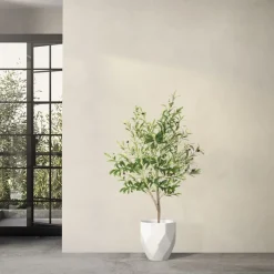 Künstlicher Olivenbaum 150 cm Kunstpflanze mit Naturholzstamm und Früchten ML-Design-ECD Germany Hot