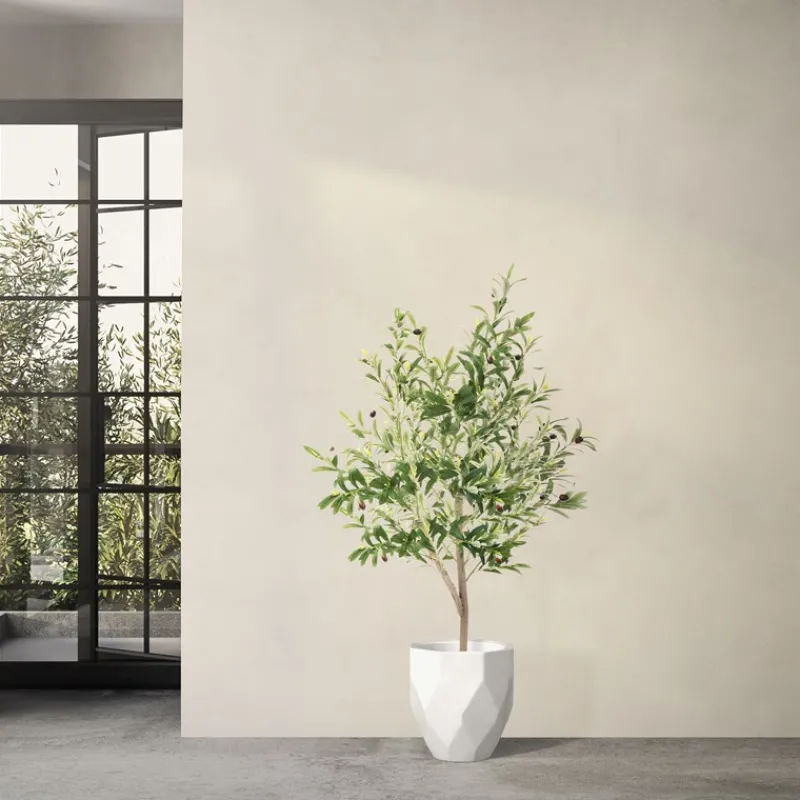 Künstlicher Olivenbaum 150 cm Kunstpflanze mit Naturholzstamm und Früchten ML-Design-ECD Germany Hot