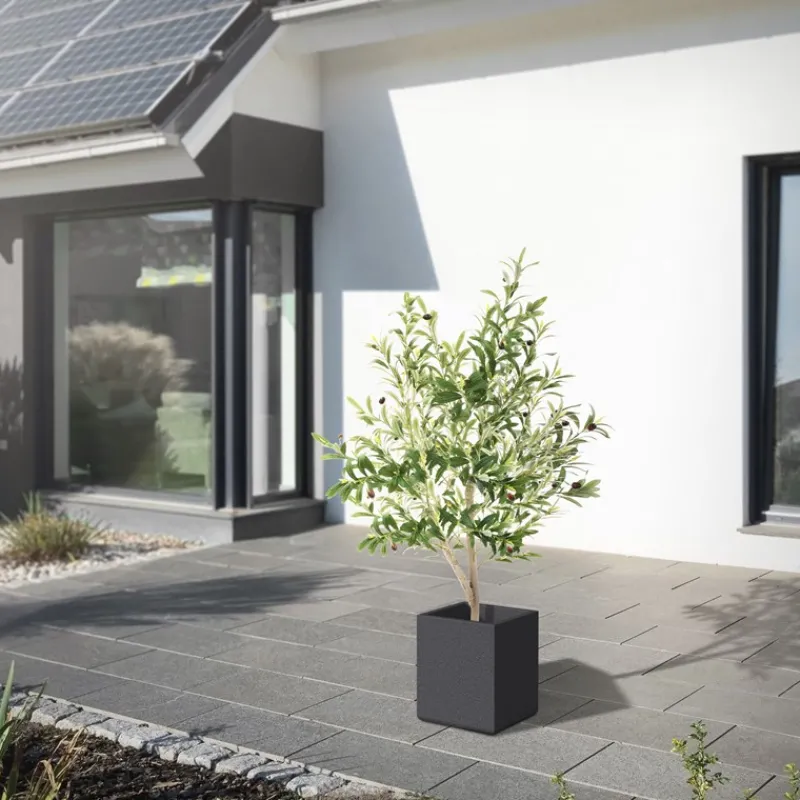 Künstlicher Olivenbaum 150 cm Kunstpflanze mit Naturholzstamm und Früchten ML-Design-ECD Germany Hot