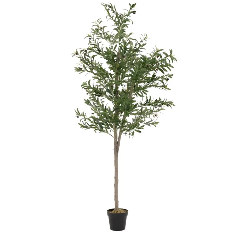 Künstlicher Olivenbaum 210 cm Kunstpflanze mit Naturholzstamm und Früchten ML-Design-ECD Germany Clearance