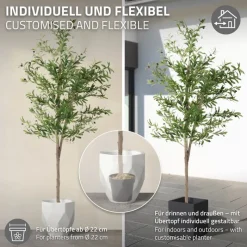 Künstlicher Olivenbaum 210 cm Kunstpflanze mit Naturholzstamm und Früchten ML-Design-ECD Germany Clearance
