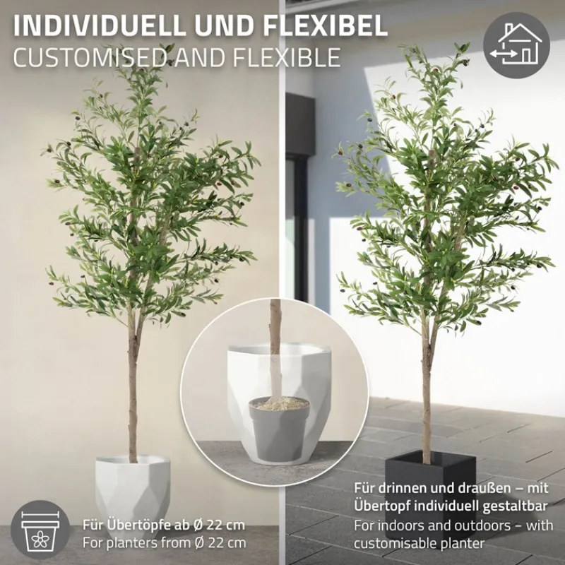Künstlicher Olivenbaum 210 cm Kunstpflanze mit Naturholzstamm und Früchten ML-Design-ECD Germany Clearance
