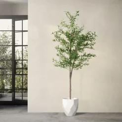 Künstlicher Olivenbaum 210 cm Kunstpflanze mit Naturholzstamm und Früchten ML-Design-ECD Germany Clearance