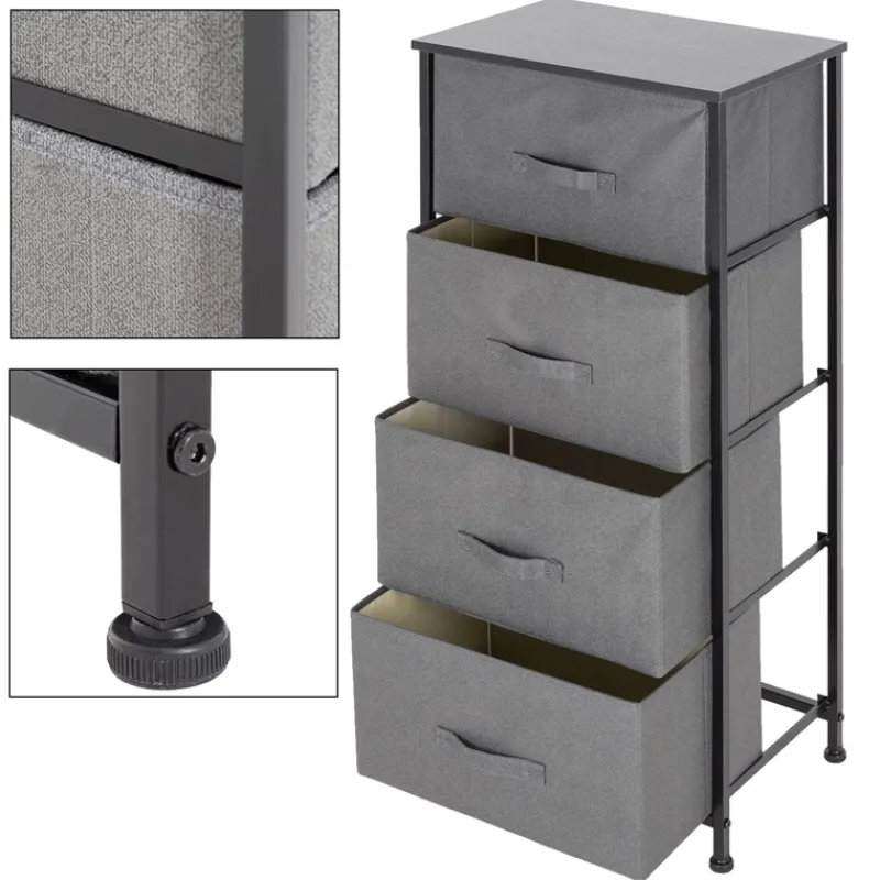 Kommode mit 4 Schubladen 45x30x94 cm Grau aus MDF ML-Design-ECD Germany Hot