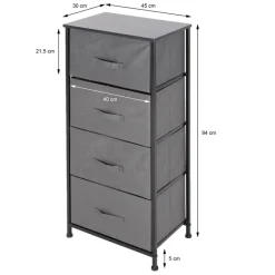 Kommode mit 4 Schubladen 45x30x94 cm Grau aus MDF ML-Design-ECD Germany Hot