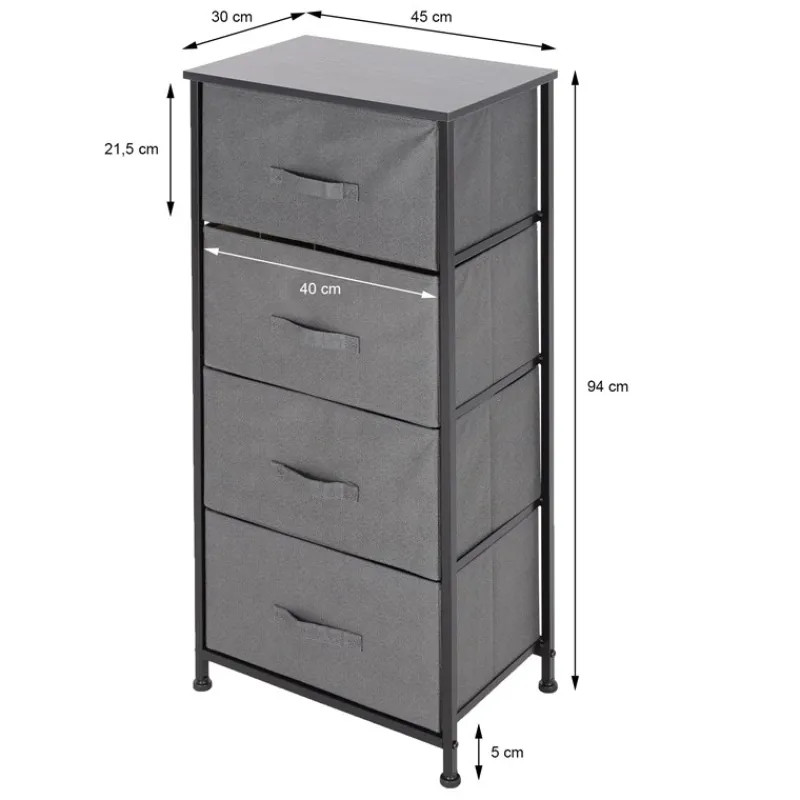 Kommode mit 4 Schubladen 45x30x94 cm Grau aus MDF ML-Design-ECD Germany Hot