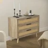Kommode Sideboard mit 3 Schubladen 100x77x40 cm Eiche-Optik mit Rattanfront und Massivholzfüßen ML-Design-ECD Germany