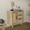 Kommode Sideboard mit Softclose Tür & 3 Schubladen 74x76x30 cm Eiche-Optik mit Rattanfront ML-Design-ECD Germany Online