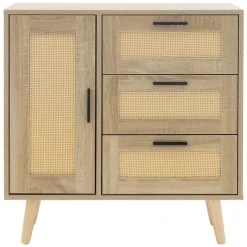 Kommode Sideboard mit Softclose Tür & 3 Schubladen 74x76x30 cm Eiche-Optik mit Rattanfront ML-Design-ECD Germany Online