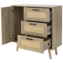 Kommode Sideboard mit Softclose Tür & 3 Schubladen 74x76x30 cm Eiche-Optik mit Rattanfront ML-Design-ECD Germany Online