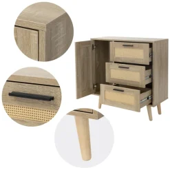 Kommode Sideboard mit Softclose Tür & 3 Schubladen 74x76x30 cm Eiche-Optik mit Rattanfront ML-Design-ECD Germany Online