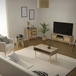 Kommode Sideboard mit Softclose Tür & 3 Schubladen 74x76x30 cm Eiche-Optik mit Rattanfront ML-Design-ECD Germany Online