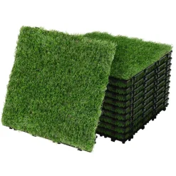 Kunstrasen Fliesen 30x30 cm, 11 Stück=1m², Grasoptik Bodenbelag mit Klicksystem und Drainage ML-Design-ECD Germany Hot