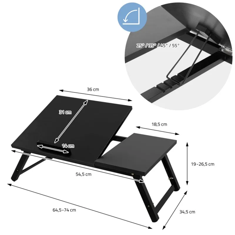 Laptoptisch klappbar Schwarz aus Holz ML-Design-ECD Germany Clearance