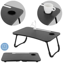 Laptoptisch mit USB-Ports klappbar 60x40 cm Schwarz aus MDF inkl. USB Lampe und Ventilator ML-Design-ECD Germany Best