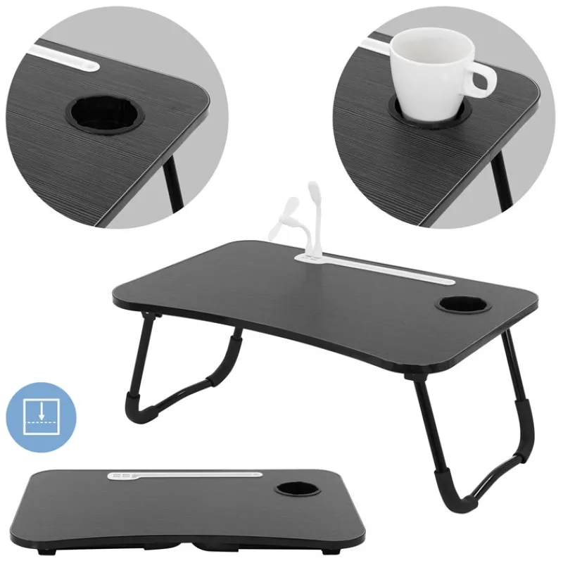 Laptoptisch mit USB-Ports klappbar 60x40 cm Schwarz aus MDF inkl. USB Lampe und Ventilator ML-Design-ECD Germany Best