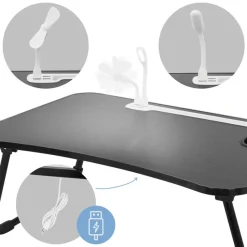 Laptoptisch mit USB-Ports klappbar 60x40 cm Schwarz aus MDF inkl. USB Lampe und Ventilator ML-Design-ECD Germany Best