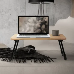 Laptoptisch mit USB-Ports klappbar 60x40 cm Holzoptik aus MDF inkl. USB Lampe und Ventilator ML-Design-ECD Germany