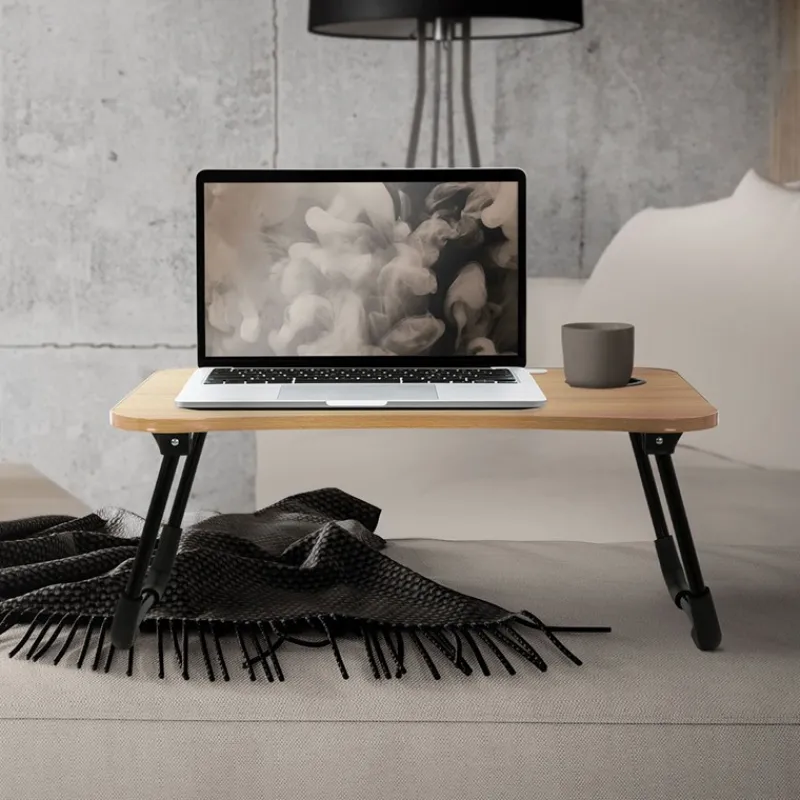 Laptoptisch mit USB-Ports klappbar 60x40 cm Holzoptik aus MDF inkl. USB Lampe und Ventilator ML-Design-ECD Germany