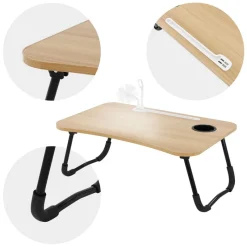 Laptoptisch mit USB-Ports klappbar 60x40 cm Holzoptik aus MDF inkl. USB Lampe und Ventilator ML-Design-ECD Germany