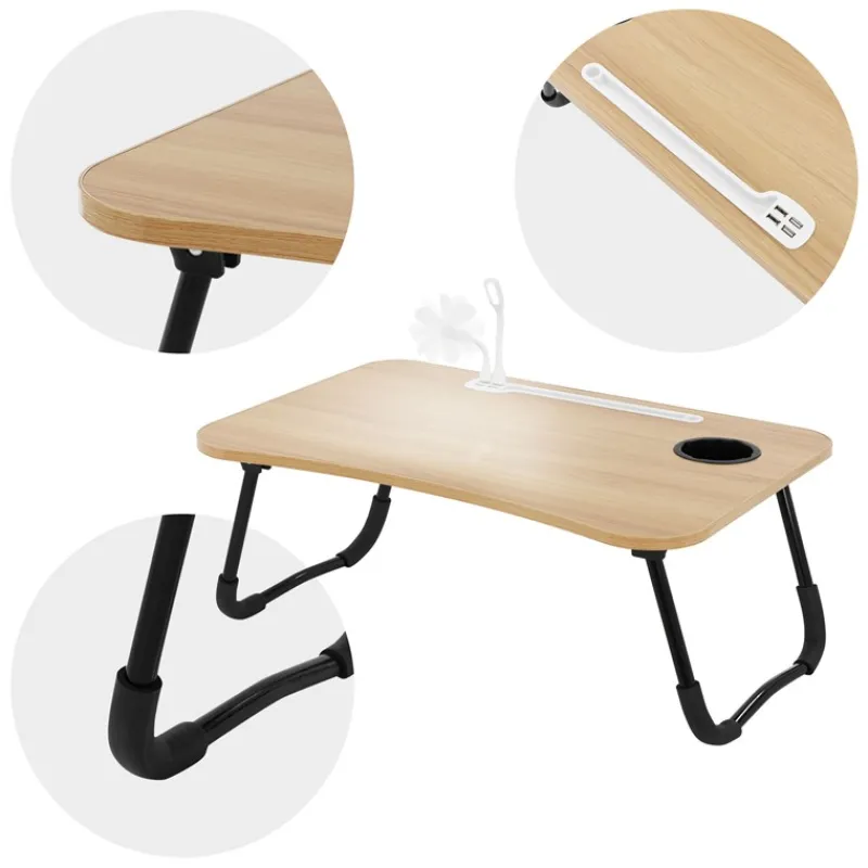 Laptoptisch mit USB-Ports klappbar 60x40 cm Holzoptik aus MDF inkl. USB Lampe und Ventilator ML-Design-ECD Germany