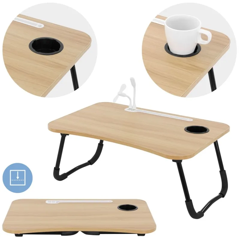 Laptoptisch mit USB-Ports klappbar 60x40 cm Holzoptik aus MDF inkl. USB Lampe und Ventilator ML-Design-ECD Germany