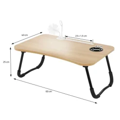 Laptoptisch mit USB-Ports klappbar 60x40 cm Holzoptik aus MDF inkl. USB Lampe und Ventilator ML-Design-ECD Germany