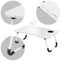 Laptoptisch mit USB-Ports klappbar 60x40 cm Weiß aus MDF inkl. USB Lampe und Ventilator ML-Design-ECD Germany Best