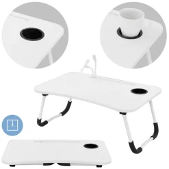 Laptoptisch mit USB-Ports klappbar 60x40 cm Weiß aus MDF inkl. USB Lampe und Ventilator ML-Design-ECD Germany Best