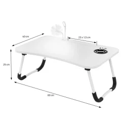 Laptoptisch mit USB-Ports klappbar 60x40 cm Weiß aus MDF inkl. USB Lampe und Ventilator ML-Design-ECD Germany Best