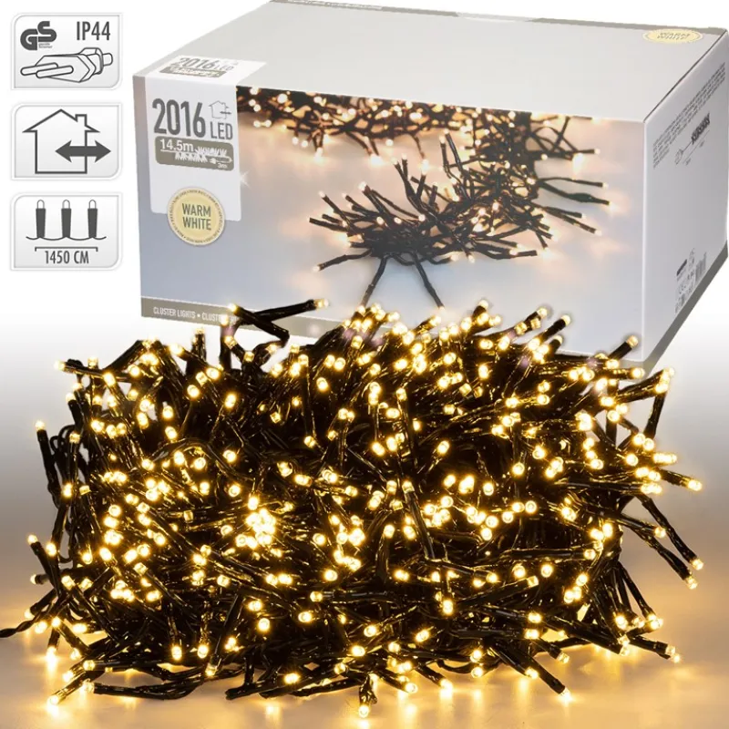LED Büschel Lichterkette 14,5 m mit 2016 LEDs Warmweiß IP44-ECD Germany Clearance