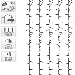 LED Cluster Lichterkette 39m, 3000 LEDs Kaltweiß, mit Timer und 8 Leuchtmodi, IP44 Innen/Außen-ECD Germany Hot