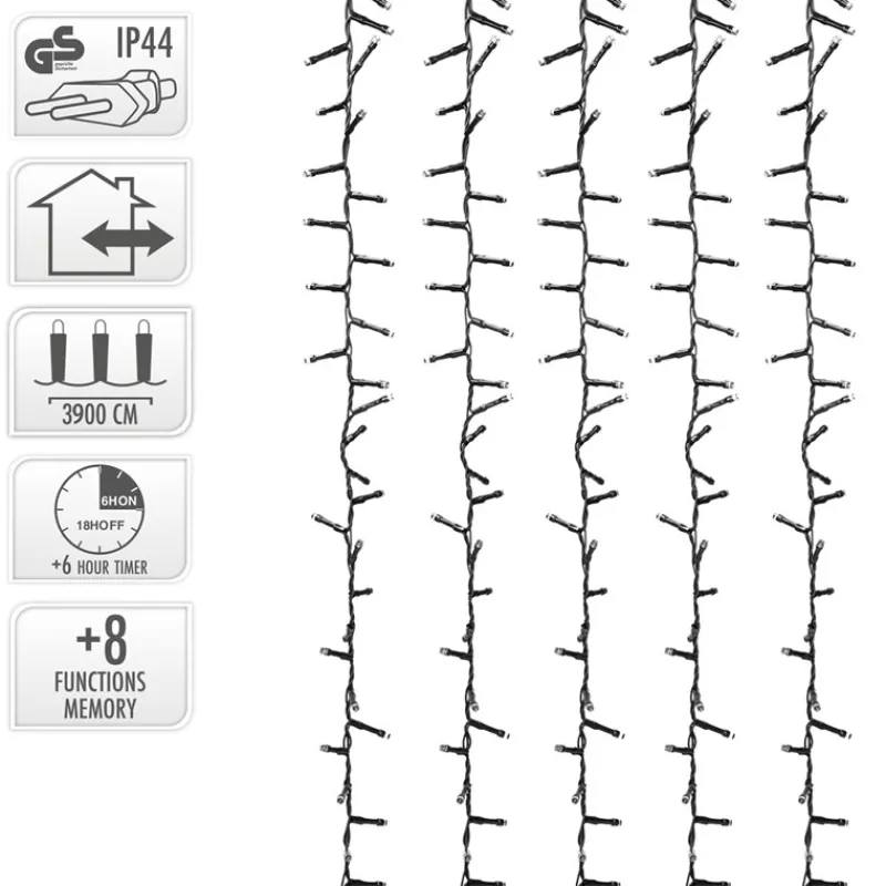 LED Cluster Lichterkette 39m, 3000 LEDs Kaltweiß, mit Timer und 8 Leuchtmodi, IP44 Innen/Außen-ECD Germany Hot