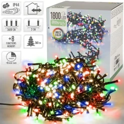 LED Clusterlichterkette bunt 36m mit 1800 Multi Color LEDs 8 Leuchtmodi mit Timerfunktion Spritzwassergeschützt-ECD Germany Hot