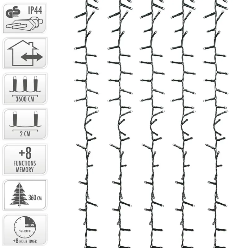 LED Clusterlichterkette bunt 36m mit 1800 Multi Color LEDs 8 Leuchtmodi mit Timerfunktion Spritzwassergeschützt-ECD Germany Hot