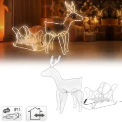 LED Deko Rentier mit Schlitten, warmweiß, 504 LEDs, aus PVC-ECD Germany Best