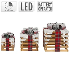 LED Geschenkbox Weihnachtsdeko 3er Set Braun aus Holz batteriebetrieben mit Timer-ECD Germany Outlet