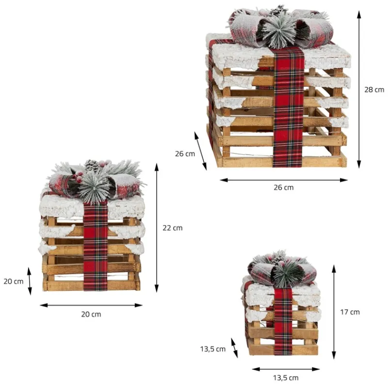 LED Geschenkbox Weihnachtsdeko 3er Set Braun aus Holz batteriebetrieben mit Timer-ECD Germany Outlet