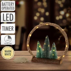 LED Jute Kreis 34x30x7.5 cm aus Seil mit 30 warmweißen LEDs 3 Tannen Jutesäckchen Batterien Timer-ECD Germany