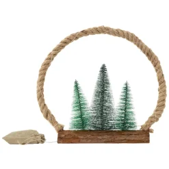 LED Jute Kreis 34x30x7.5 cm aus Seil mit 30 warmweißen LEDs 3 Tannen Jutesäckchen Batterien Timer-ECD Germany