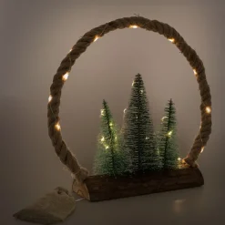 LED Jute Kreis 34x30x7.5 cm aus Seil mit 30 warmweißen LEDs 3 Tannen Jutesäckchen Batterien Timer-ECD Germany