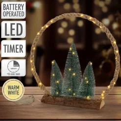 LED Jute Kreis 45x45x9,5 cm aus Seil mit 45 warmweißen LEDs 3 Tannen Jutesäckchen Batterien Timer-ECD Germany Clearance